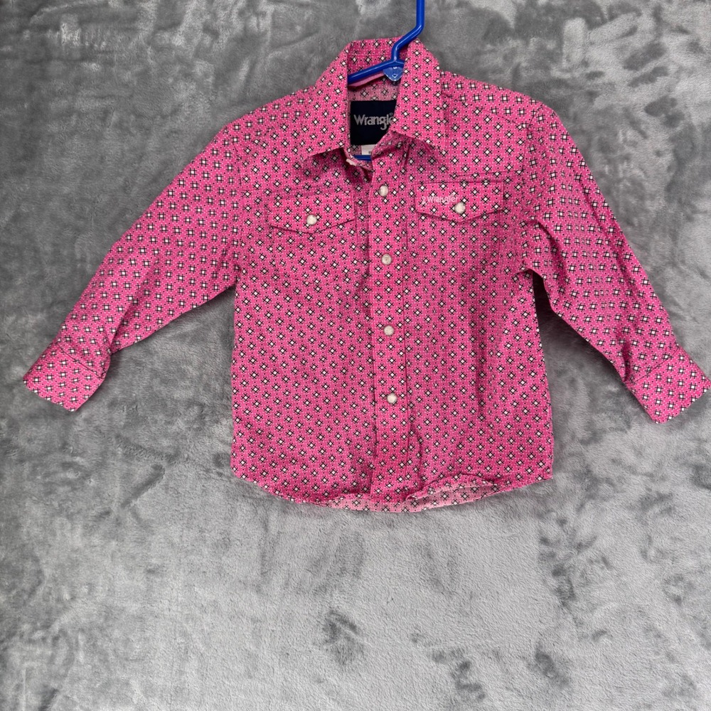 Wrangler Kids Girls Pink breast cancer Long Sleeve Snap Button Western Shirt XXS